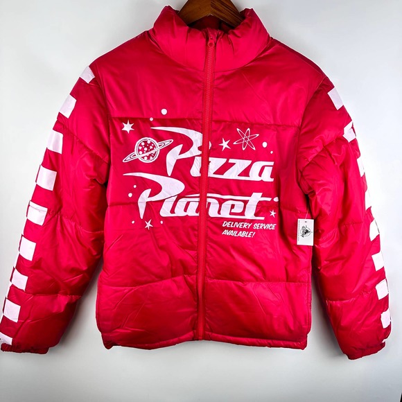NWT Adult Disney Parks Toy Story Pizza Planet Puffer Jacket Red XS - Picture 1 of 13